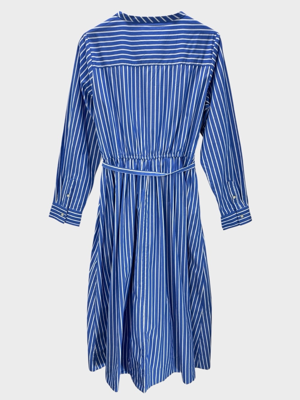 Free Assembly Striped Cotton Midi Shirt Dress Blue White Belted Modest Preppy L - Picture 6 of 14